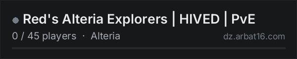 Red's Alteria Explorers | HIVED | PvE on the AR16 DayZ server list