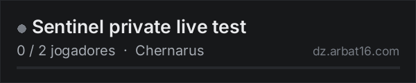Sentinel private live test na lista de servidores de DayZ da AR16