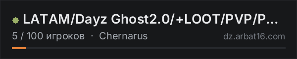 LATAM/Dayz Ghost2.0/+LOOT/PVP/PVE/IA/Bitcoin/Drogas/Misiones/Ba в списке серверов DayZ от AR16