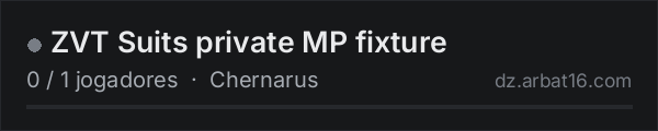 ZVT Suits private MP fixture na lista de servidores de DayZ da AR16