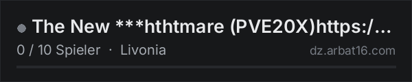 The New ***hthtmare (PVE20X)https://discord.gg/UbDK9CrHHX in der DayZ-Serverliste von AR16