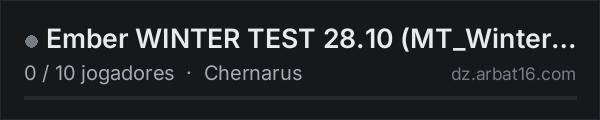 Ember WINTER TEST 28.10 (MT_Winter late fall, Chernarus) na lista de servidores de DayZ da AR16