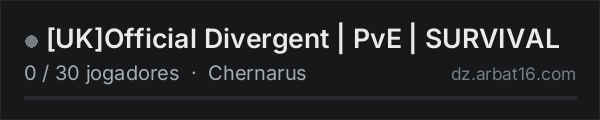 UKOfficial Divergent | PvE | SURVIVAL na lista de servidores de DayZ da AR16