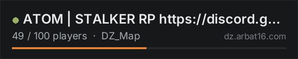 ATOM | STALKER RP https://discord.gg/x36v7QHrXn on the AR16 DayZ server list