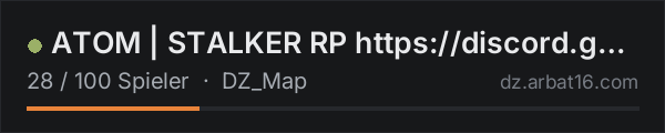 ATOM | STALKER RP https://discord.gg/x36v7QHrXn in der DayZ-Serverliste von AR16