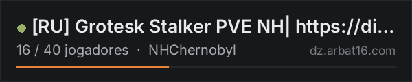 [RU] Grotesk Stalker PVE NH| https://discord.gg/P7NQfqMWRq na lista de servidores de DayZ da AR16