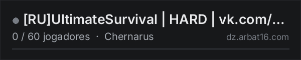 RUUltimateSurvival | HARD | vk.com/hard_us na lista de servidores de DayZ da AR16