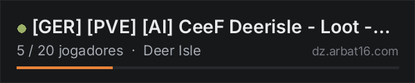 [GER] [PVE] [AI] CeeF Deerisle  - Loot - Hunting - Fishing - Cr na lista de servidores de DayZ da AR16