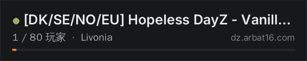 AR16 DayZ 服务器列表中的 [DK/SE/NO/EU] Hopeless DayZ - Vanilla - 1PP - Livonia