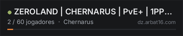ZEROLAND | CHERNARUS | PvE+ | 1PP | HARDCORE na lista de servidores de DayZ da AR16