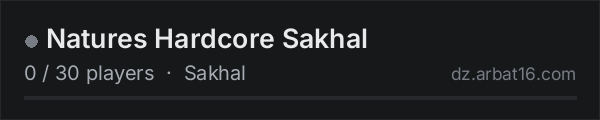 Natures Hardcore Sakhal on the AR16 DayZ server list