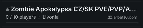 Zombie Apokalypsa CZ/SK PVE/PVP/AI Livonia on the AR16 DayZ server list