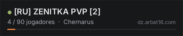 RU ZENITKA PVP 2 na lista de servidores de DayZ da AR16