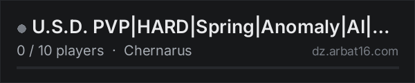 U.S.D. PVP|HARD|Spring|Anomaly|AI|Mutant|Car|Helicopters|Other on the AR16 DayZ server list