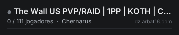 The Wall US PVP/RAID | 1PP | KOTH | C4 | HELI | Ai | LOOT+ | na lista de servidores de DayZ da AR16