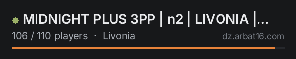 MIDNIGHT PLUS 3PP | n2 | LIVONIA | WIPE 17.10 on the AR16 DayZ server list