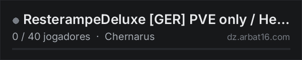 ResterampeDeluxe [GER] PVE only / Helis / Hunting / Age over 18 na lista de servidores de DayZ da AR16