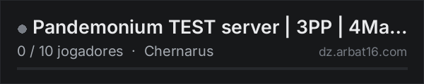 Pandemonium TEST server  | 3PP | 4Man | Tappers | AI • Missio na lista de servidores de DayZ da AR16