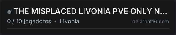 THE MISPLACED LIVONIA PVE ONLY NO PVP NO THEFT NO RAIDING OR KI na lista de servidores de DayZ da AR16