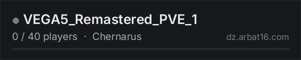 VEGA5_Remastered_PVE_1 on the AR16 DayZ server list
