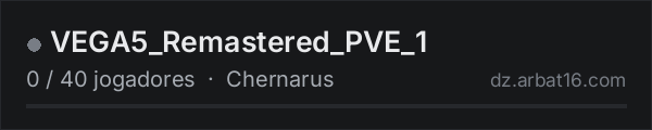VEGA5_Remastered_PVE_1 na lista de servidores de DayZ da AR16