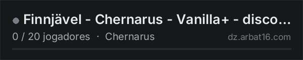 Finnjävel - Chernarus - Vanilla+ - discord.gg/8PWWkfEqdF na lista de servidores de DayZ da AR16
