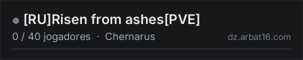 [RU]Risen from ashes[PVE] na lista de servidores de DayZ da AR16