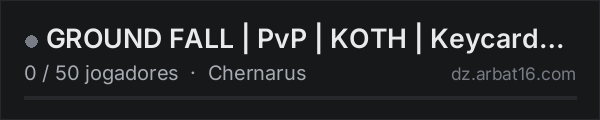 GROUND FALL | PvP | KOTH | Keycards | Airdrops | ATM na lista de servidores de DayZ da AR16