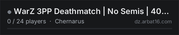 WarZ 3PP Deathmatch | No Semis | 408/50/20mm/30mm | Lvl System on the AR16 DayZ server list