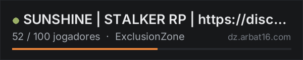 SUNSHINE | STALKER RP | https://discord.gg/sunshinestalker na lista de servidores de DayZ da AR16
