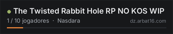 The Twisted Rabbit Hole RP NO KOS    WIP na lista de servidores de DayZ da AR16
