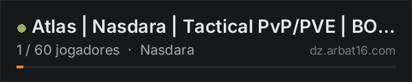 Atlas | Nasdara | Tactical PvP/PVE | BOT | Black Market 3pp na lista de servidores de DayZ da AR16