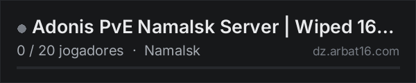 Adonis PvE Namalsk Server | Wiped 16th Oct na lista de servidores de DayZ da AR16