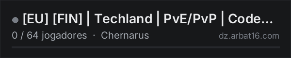 [EU] [FIN] | Techland | PvE/PvP | CodeLock na lista de servidores de DayZ da AR16