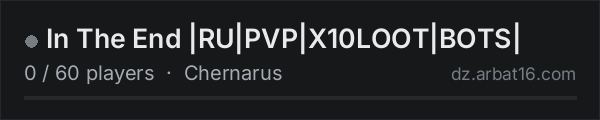 In The End |RU|PVP|X10LOOT|BOTS| on the AR16 DayZ server list