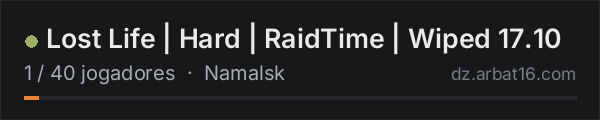 Lost Life | Hard | RaidTime | Wiped 17.10 na lista de servidores de DayZ da AR16