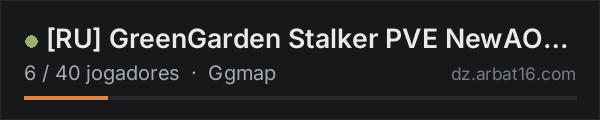 [RU] GreenGarden Stalker PVE NewAOD Pt.2 na lista de servidores de DayZ da AR16