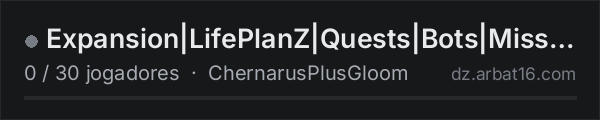 Expansion|LifePlanZ|Quests|Bots|Missions|Dangeon|PVE|RU na lista de servidores de DayZ da AR16