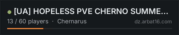 [UA] HOPELESS PVE CHERNO SUMMER (hard + bots) on the AR16 DayZ server list