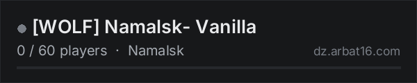 WOLF Namalsk- Vanilla on the AR16 DayZ server list