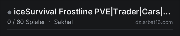 iceSurvival Frostline PVE|Trader|Cars|100kStart|RU/ENG in der DayZ-Serverliste von AR16