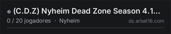 (C.D.Z) Nyheim Dead Zone Season 4.1 PVE na lista de servidores de DayZ da AR16