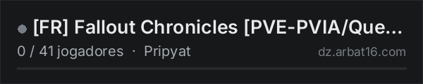 FR Fallout Chronicles PVE-PVIA/Quetes/Boss/BM/Drug/Terje na lista de servidores de DayZ da AR16