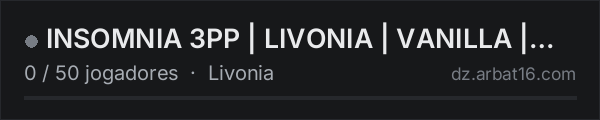 INSOMNIA 3PP | LIVONIA | VANILLA | WIPE 15.10 na lista de servidores de DayZ da AR16