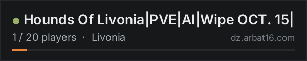 Hounds Of Livonia|PVE|AI|Wipe OCT. 15| on the AR16 DayZ server list