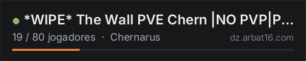 *WIPE* The Wall PVE Chern |NO PVP|PVE ONLY|Quests|Missions|Ai|A na lista de servidores de DayZ da AR16