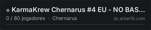 KarmaKrew Chernarus #4 EU - NO BASES | 1PP | VANILLA + MODS na lista de servidores de DayZ da AR16