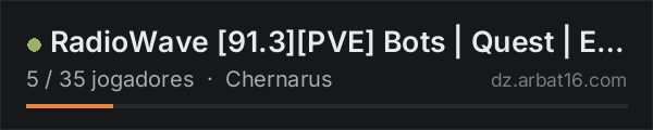 RadioWave [91.3][PVE] Bots | Quest | Events #3 na lista de servidores de DayZ da AR16