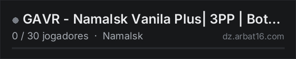 GAVR - Namalsk Vanila Plus| 3PP | Bot | Craft | Vipe 16.12 na lista de servidores de DayZ da AR16