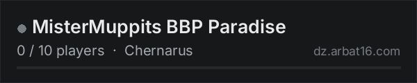 MisterMuppits BBP Paradise on the AR16 DayZ server list